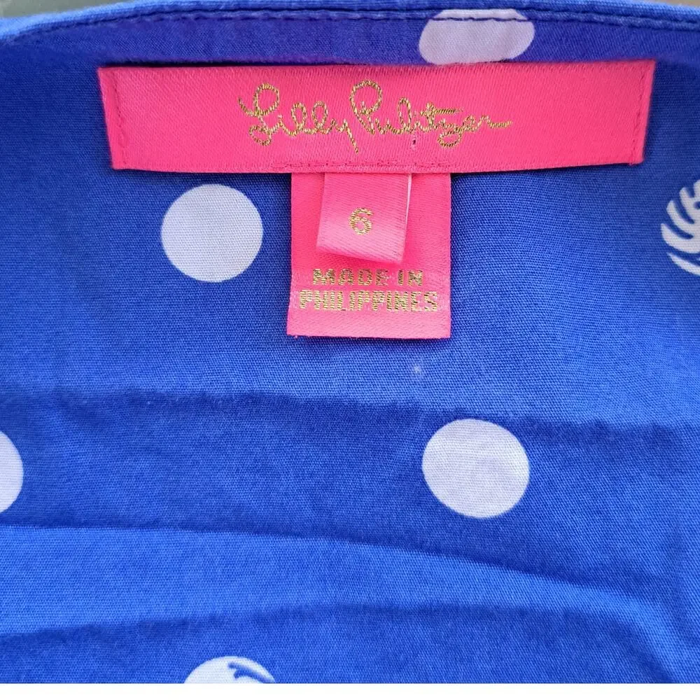 Lilly Pulitzer Kara Cotton Wrap Top Blue Dot Grotto Hotter Spot Sz 6 Puff Sleeve